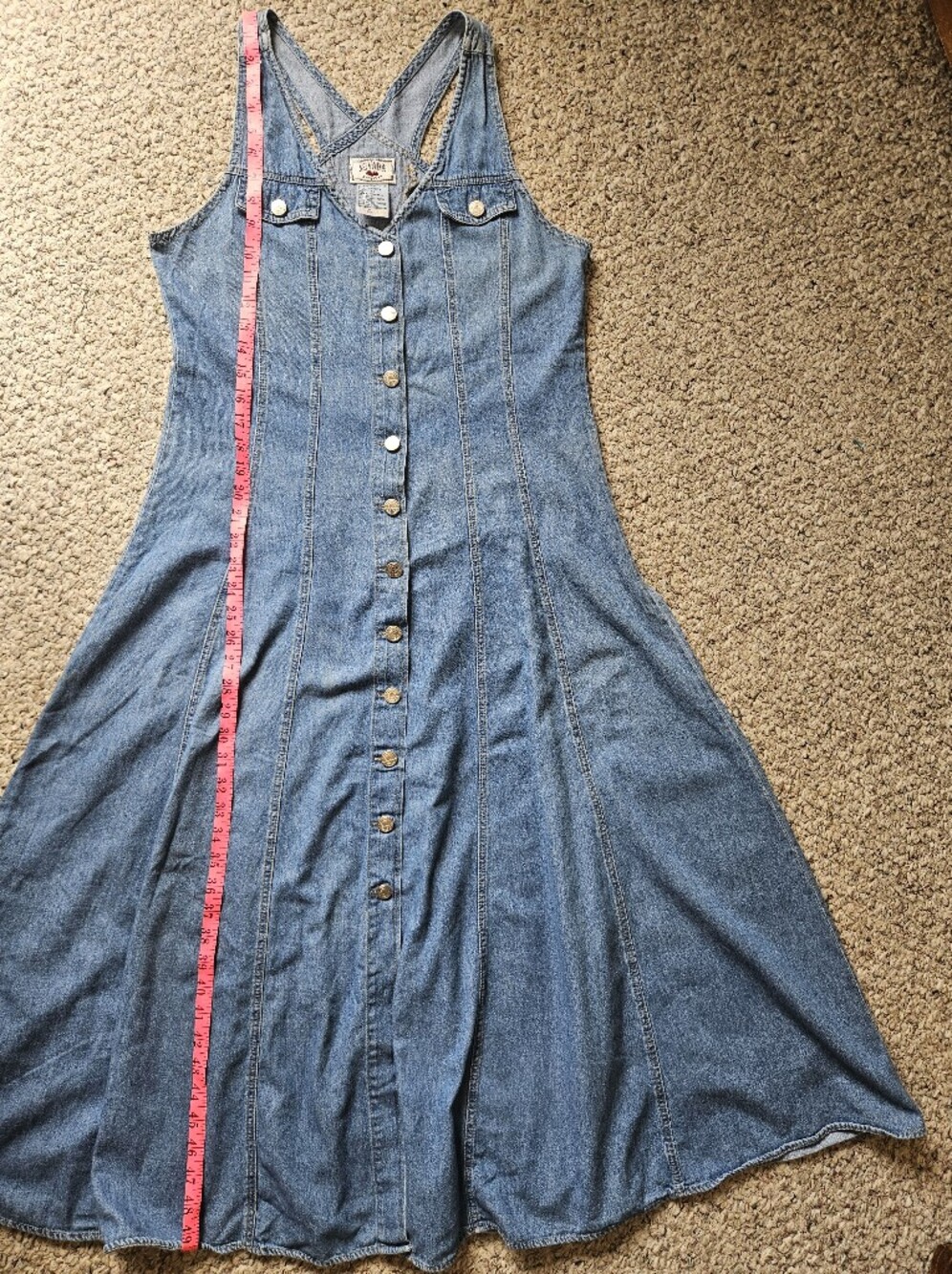 Vintage Nevada Denim Maxi Dress Button Front Prairie 90s Cottagecore - Picture 9 of 10
